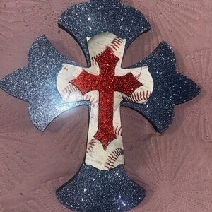 Baseball Glitter Cross Decor